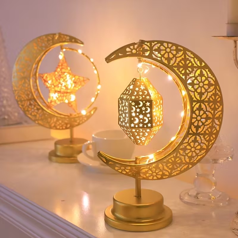 Desk Setup Lamp - Ramadan LED-nachtlampje Roterende ijzeren maan en
